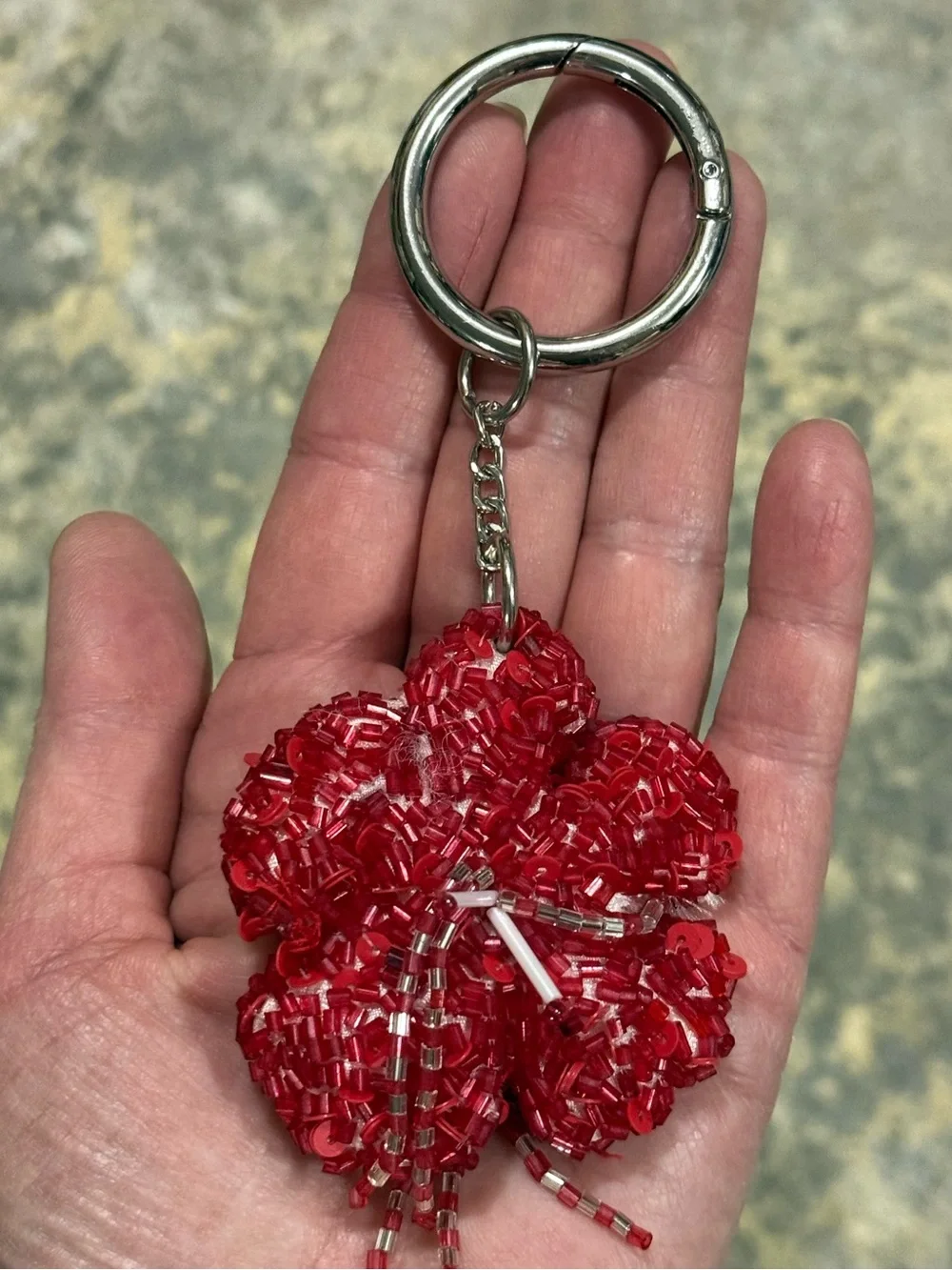 Red Beaded Hibiscus Flower Bag Charm/Keychain NWOT